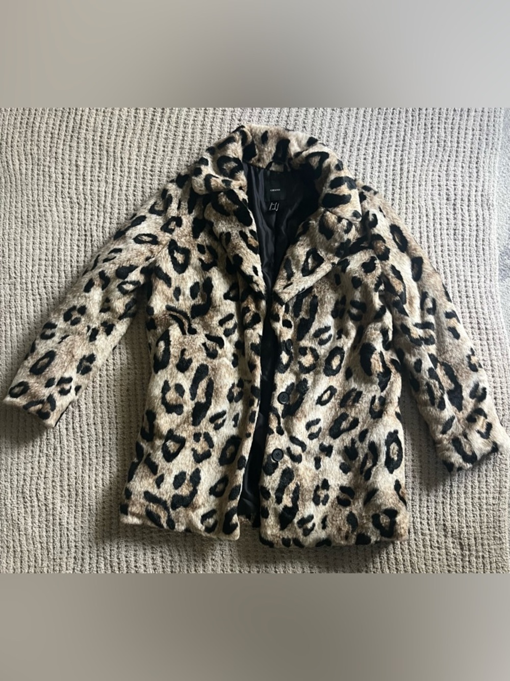 Forever 21 Black Lined Leopard Faux Fur Jacket